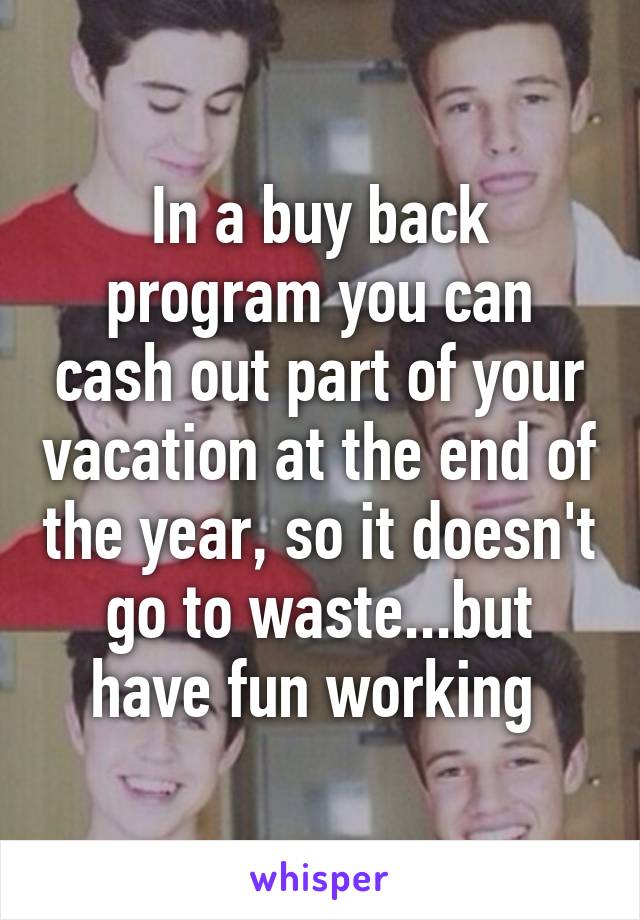 In a buy back program you can cash out part of your vacation at the end of the year, so it doesn't go to waste...but have fun working 