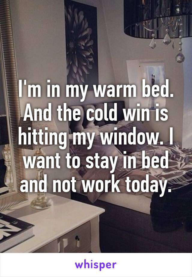 I'm in my warm bed. And the cold win is hitting my window. I want to stay in bed and not work today.