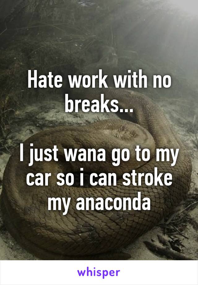 Hate work with no breaks...

I just wana go to my car so i can stroke my anaconda