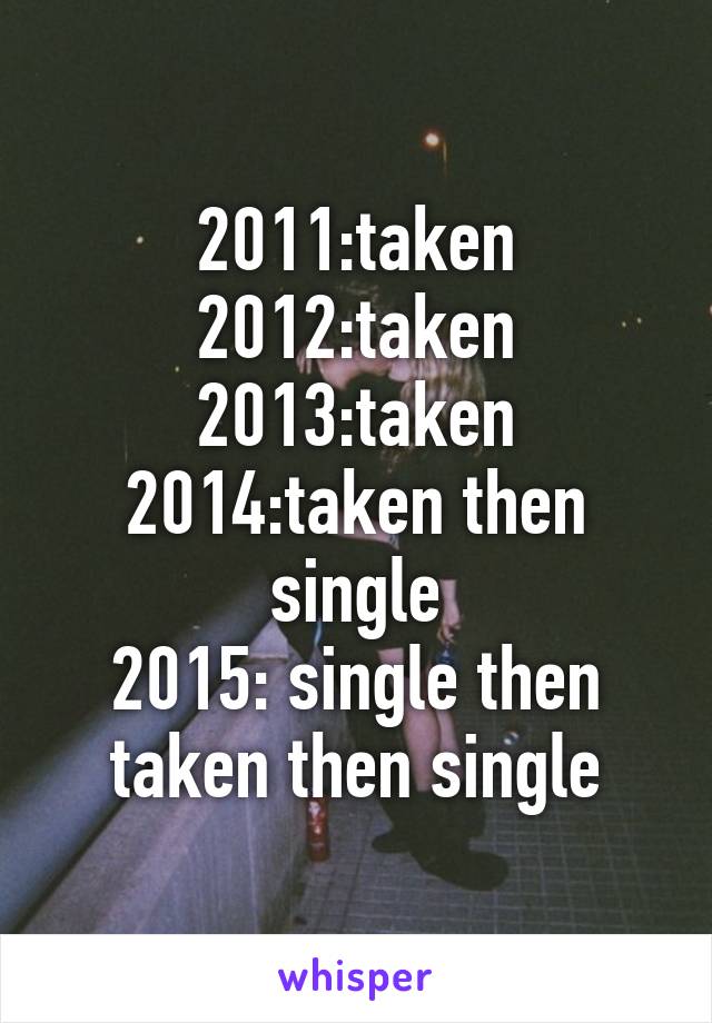 2011:taken
2012:taken
2013:taken
2014:taken then single
2015: single then taken then single