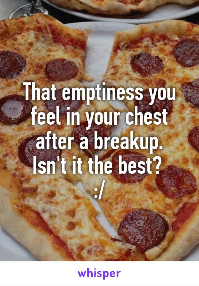 That emptiness you feel in your chest after a breakup.
Isn't it the best? 
:/