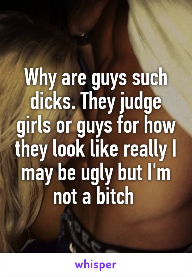 Why are guys such dicks. They judge girls or guys for how they look like really I may be ugly but I'm not a bitch 