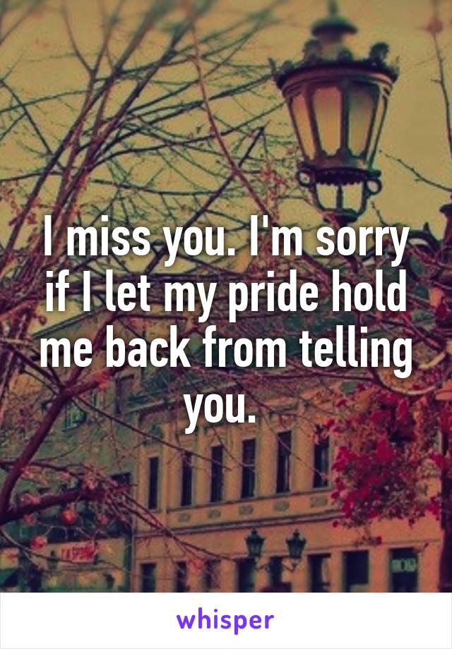 I miss you. I'm sorry if I let my pride hold me back from telling you. 