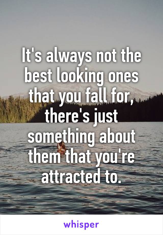 It's always not the best looking ones that you fall for, there's just something about them that you're attracted to.