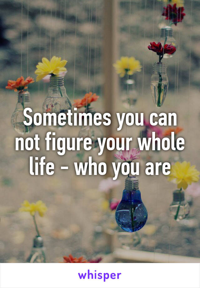 Sometimes you can not figure your whole life - who you are