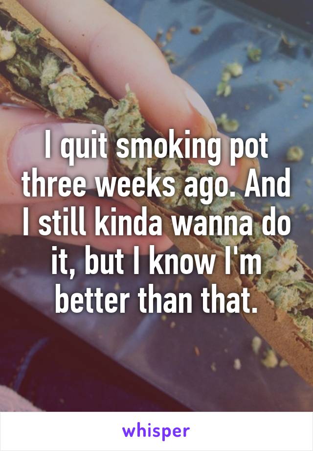 I quit smoking pot three weeks ago. And I still kinda wanna do it, but I know I'm better than that.