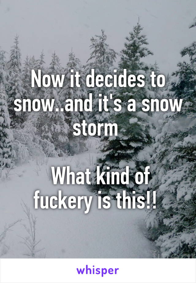 Now it decides to snow..and it's a snow storm 

 What kind of fuckery is this!! 