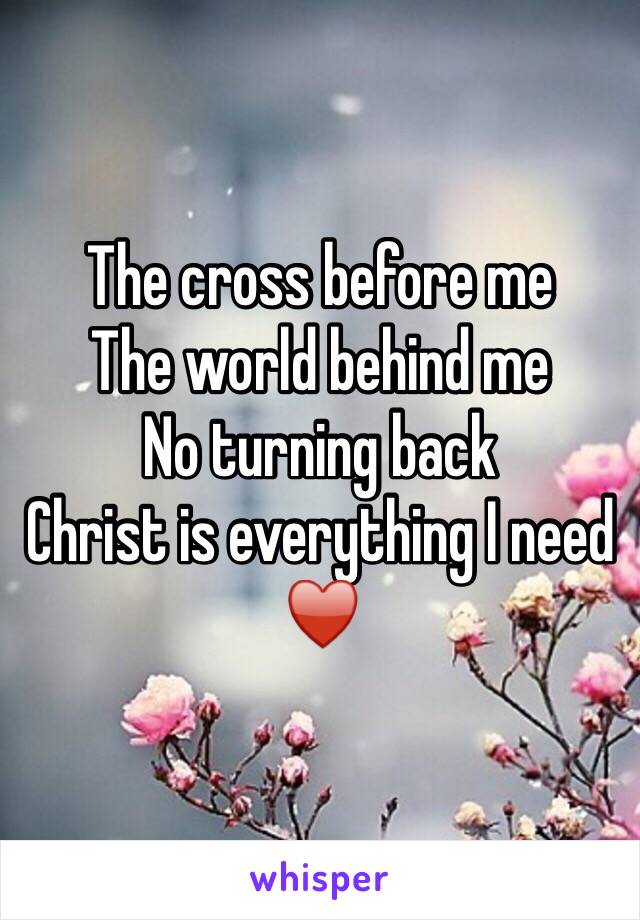 The cross before me
The world behind me
No turning back
Christ is everything I need
♥️