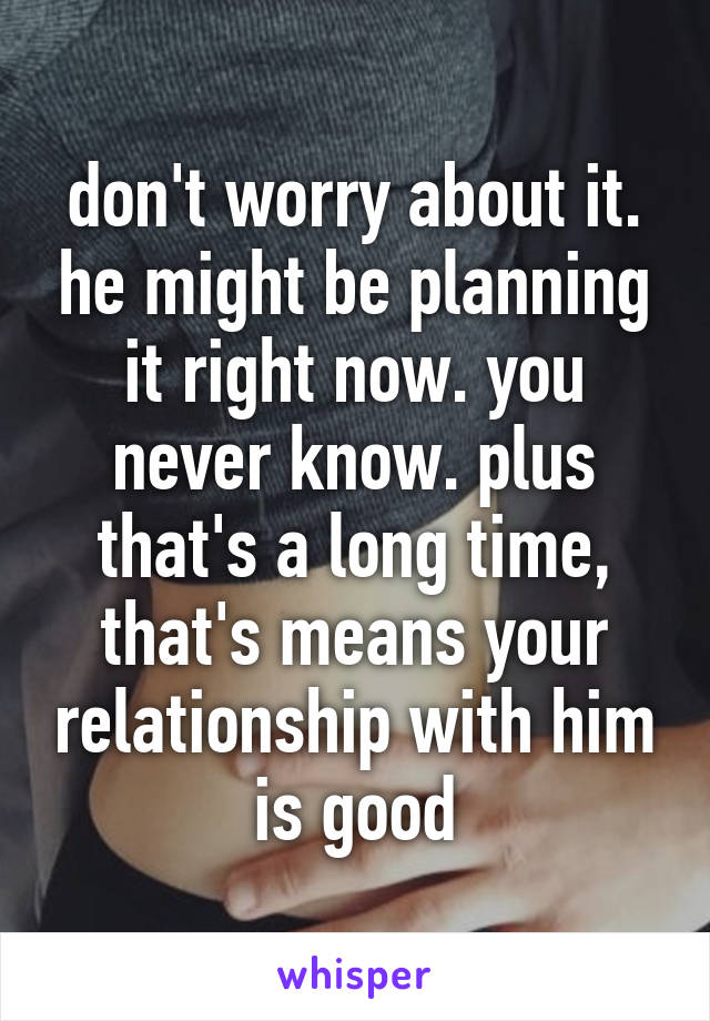 don't worry about it. he might be planning it right now. you never know. plus that's a long time, that's means your relationship with him is good