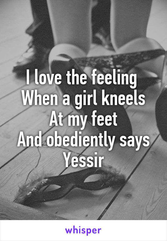 I love the feeling 
When a girl kneels
At my feet
And obediently says
Yessir