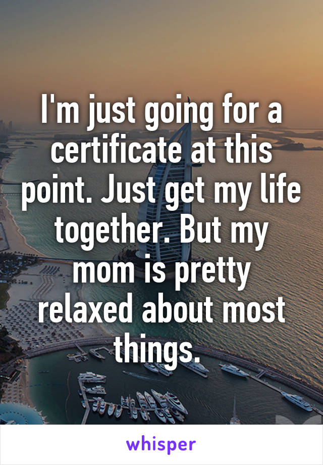 I'm just going for a certificate at this point. Just get my life together. But my mom is pretty relaxed about most things. 