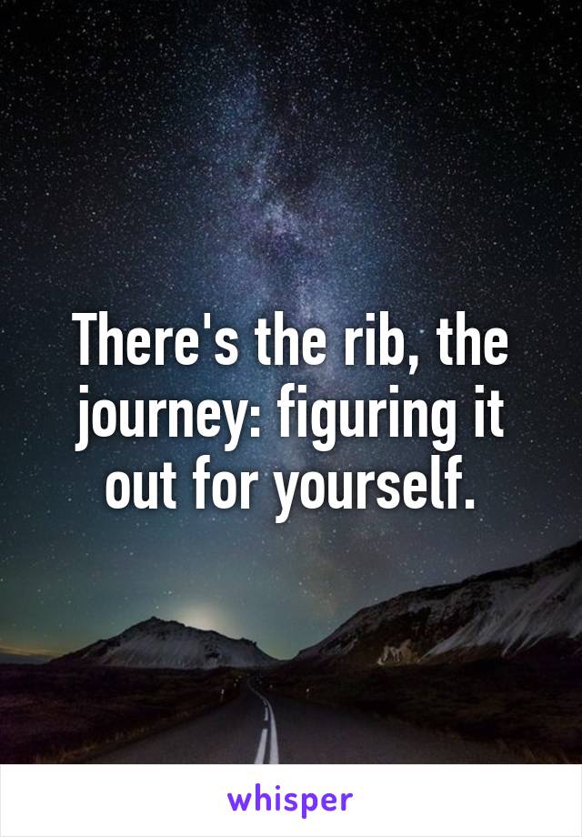 There's the rib, the journey: figuring it out for yourself.