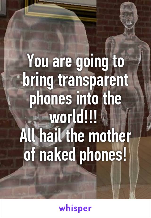 You are going to bring transparent phones into the world!!! 
All hail the mother of naked phones!