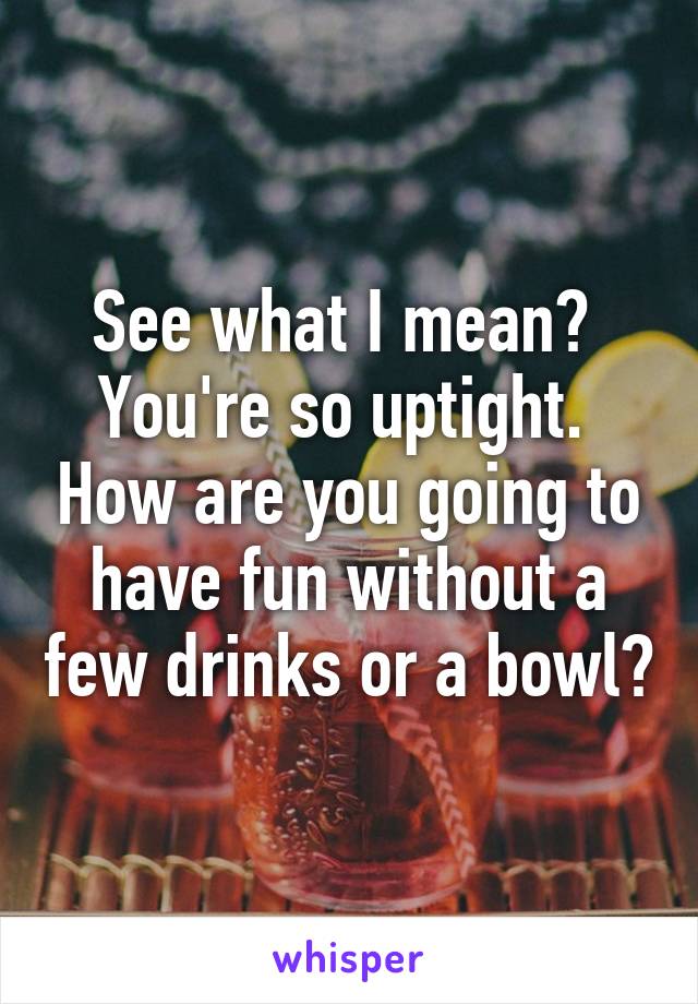 See what I mean?  You're so uptight.  How are you going to have fun without a few drinks or a bowl?