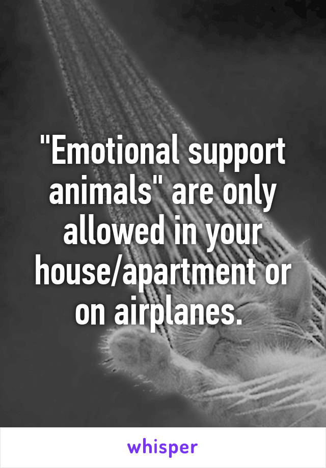 "Emotional support animals" are only allowed in your house/apartment or on airplanes. 