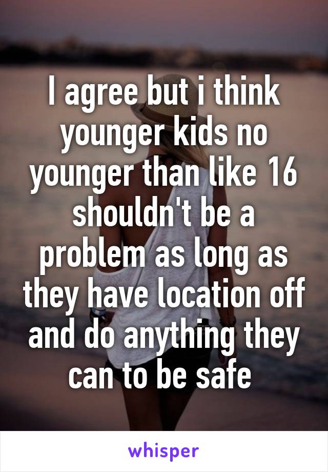 I agree but i think younger kids no younger than like 16 shouldn't be a problem as long as they have location off and do anything they can to be safe 