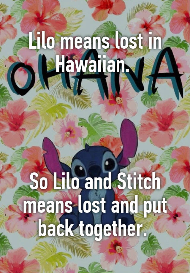 Lilo means lost in Hawaiian. So Lilo and Stitch means lost and put back