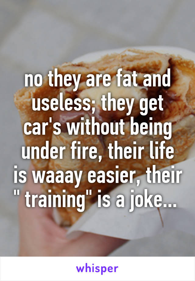 no they are fat and useless; they get car's without being under fire, their life is waaay easier, their " training" is a joke... 