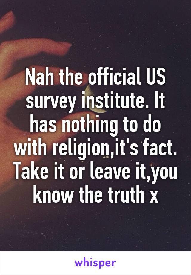 Nah the official US survey institute. It has nothing to do with religion,it's fact. Take it or leave it,you know the truth x