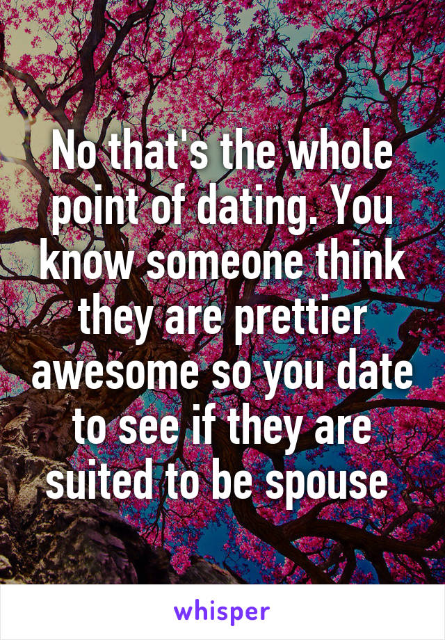 No that's the whole point of dating. You know someone think they are prettier awesome so you date to see if they are suited to be spouse 