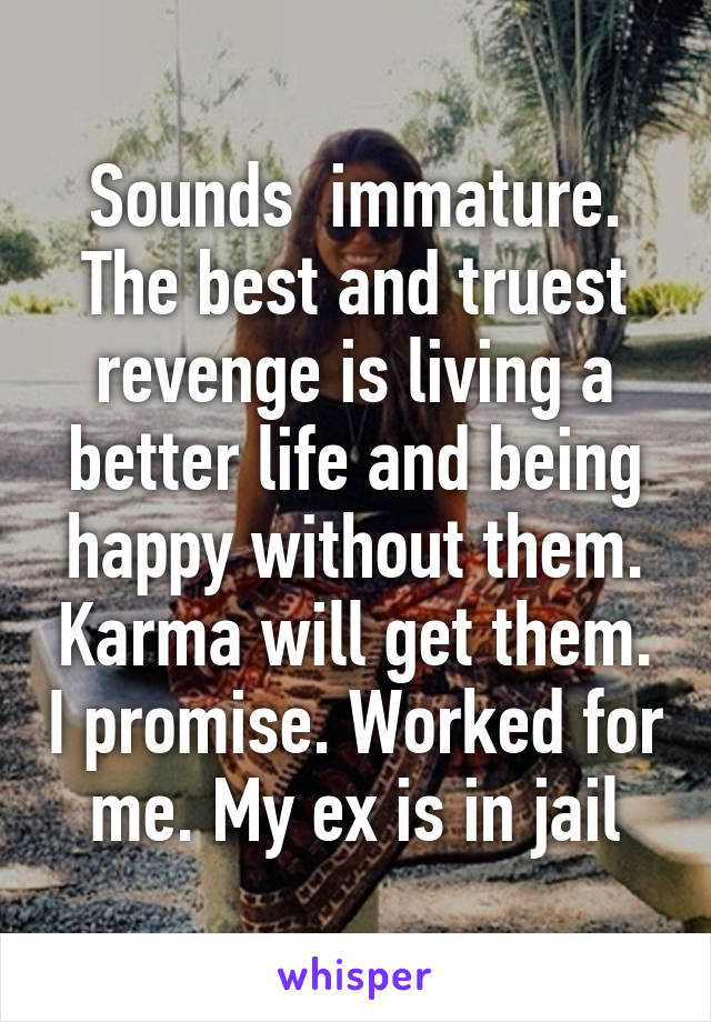 Sounds  immature. The best and truest revenge is living a better life and being happy without them. Karma will get them. I promise. Worked for me. My ex is in jail