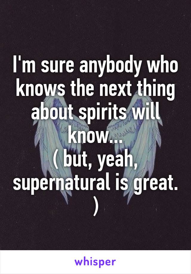 I'm sure anybody who knows the next thing about spirits will know...
( but, yeah, supernatural is great. )