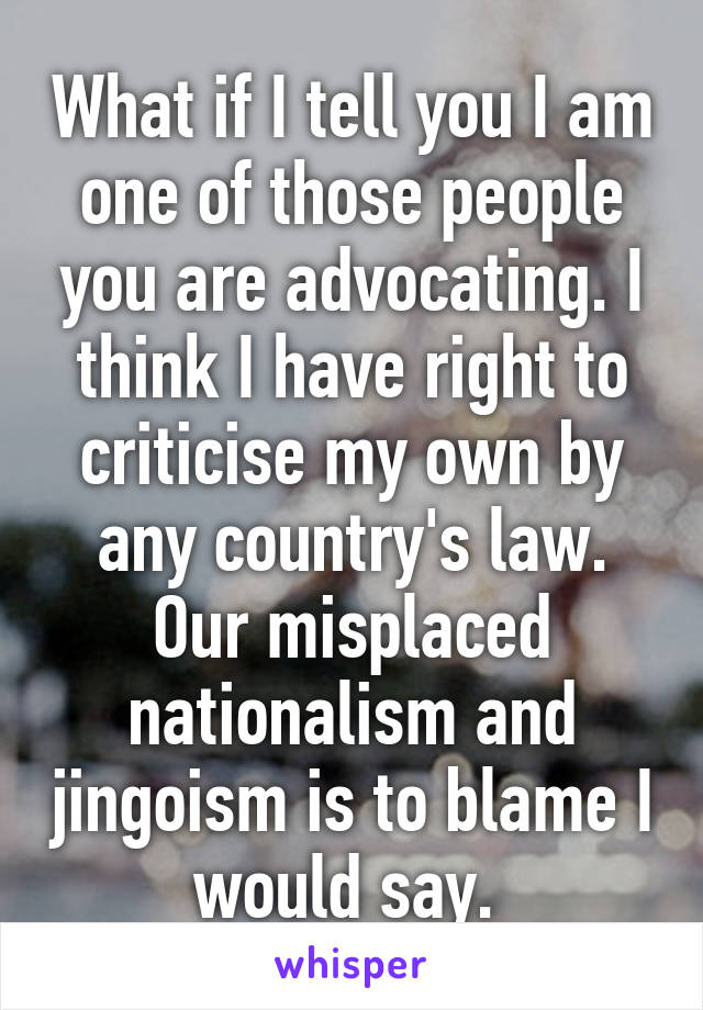 What if I tell you I am one of those people you are advocating. I think I have right to criticise my own by any country's law. Our misplaced nationalism and jingoism is to blame I would say. 