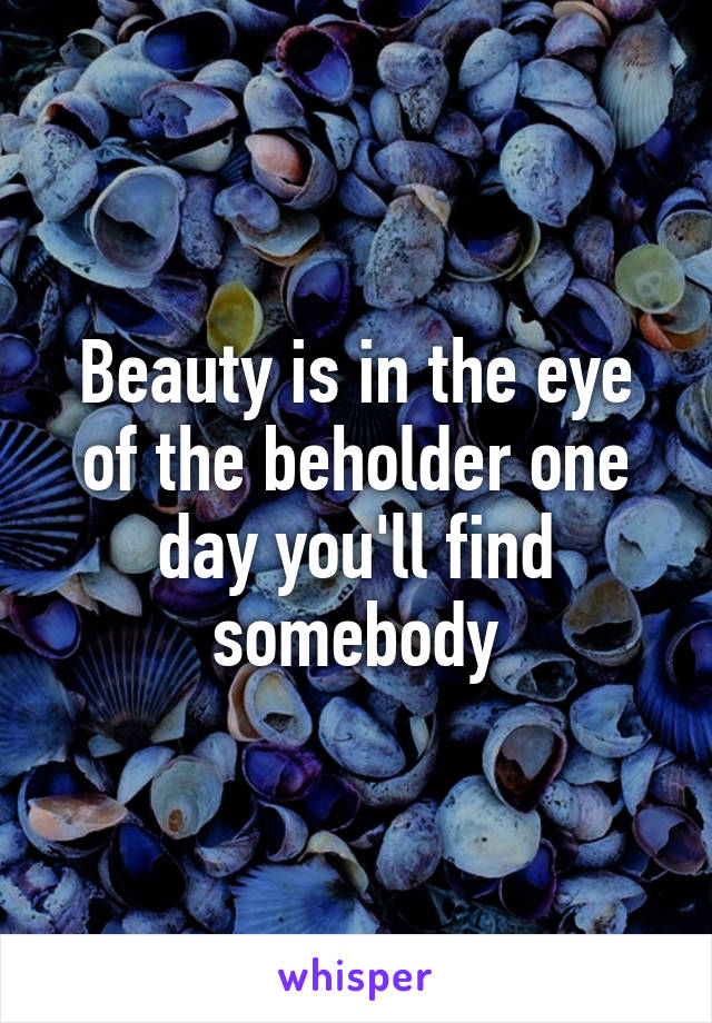 Beauty is in the eye of the beholder one day you'll find somebody