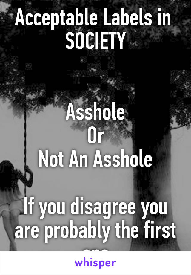 Acceptable Labels in 
SOCIETY


Asshole
Or
Not An Asshole

If you disagree you are probably the first one