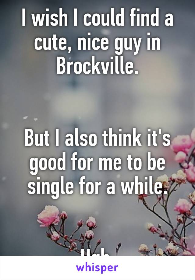 I wish I could find a cute, nice guy in Brockville.


But I also think it's good for me to be single for a while.


Ugh.