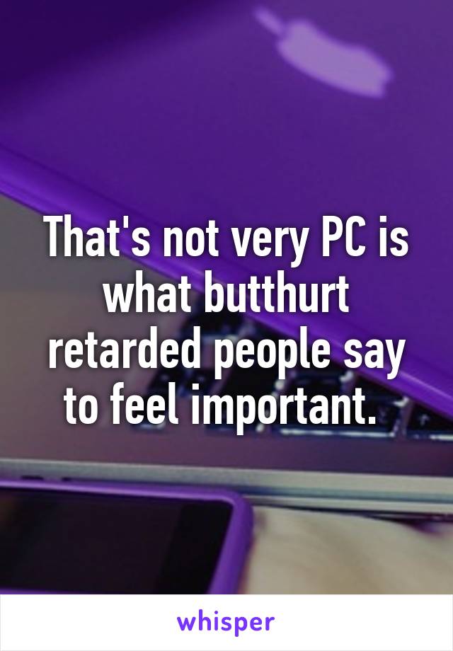 That's not very PC is what butthurt retarded people say to feel important. 