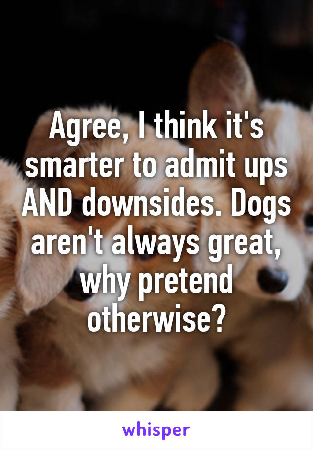 Agree, I think it's smarter to admit ups AND downsides. Dogs aren't always great, why pretend otherwise?