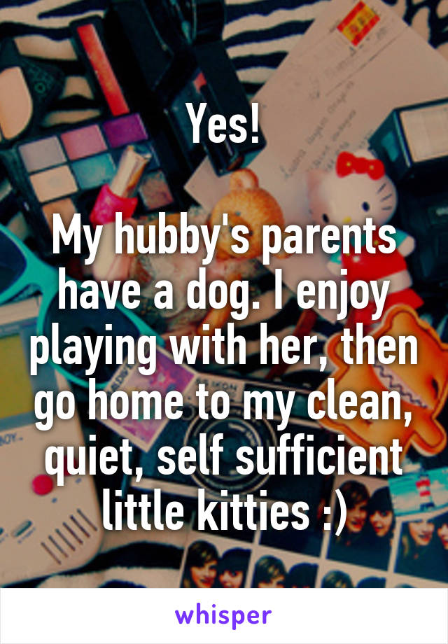 Yes!

My hubby's parents have a dog. I enjoy playing with her, then go home to my clean, quiet, self sufficient little kitties :)