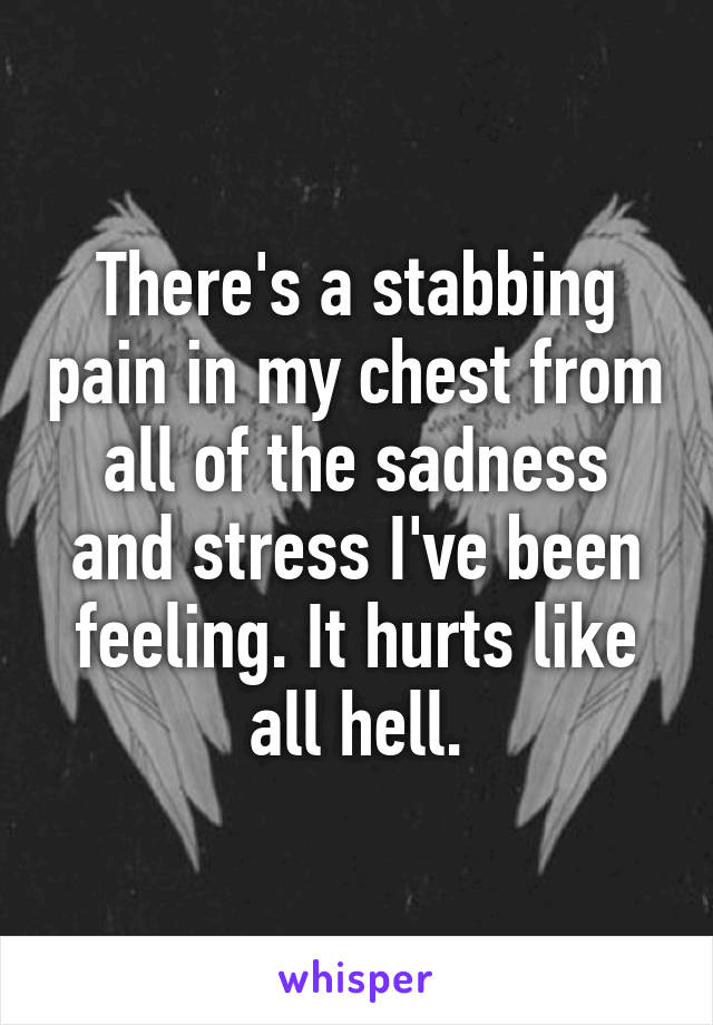 There's a stabbing pain in my chest from all of the sadness and stress I've been feeling. It hurts like all hell.