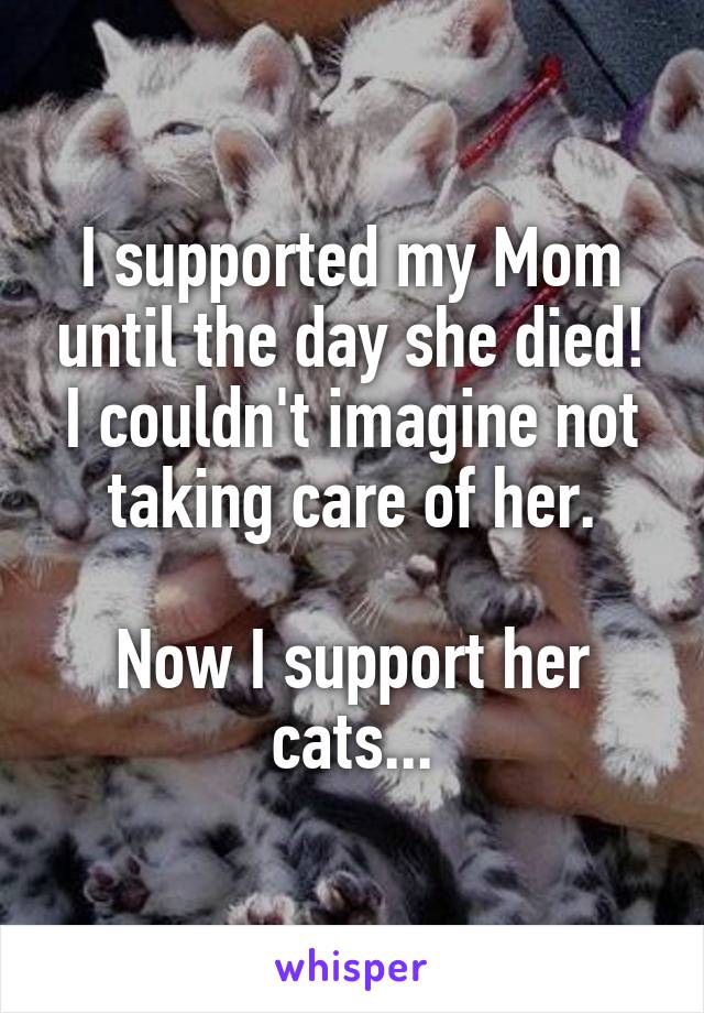 I supported my Mom until the day she died! I couldn't imagine not taking care of her.

Now I support her cats...