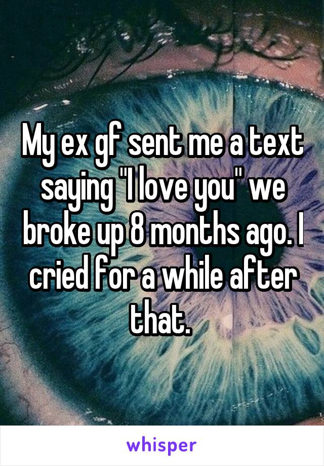 My ex gf sent me a text saying "I love you" we broke up 8 months ago. I cried for a while after that. 