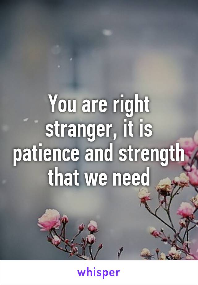 You are right stranger, it is patience and strength that we need