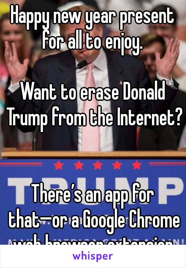 Happy new year present for all to enjoy. 

Want to erase Donald Trump from the Internet? 

There’s an app for that—or a Google Chrome web browser extension.