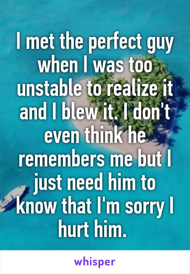 I met the perfect guy when I was too unstable to realize it and I blew it. I don't even think he remembers me but I just need him to know that I'm sorry I hurt him. 