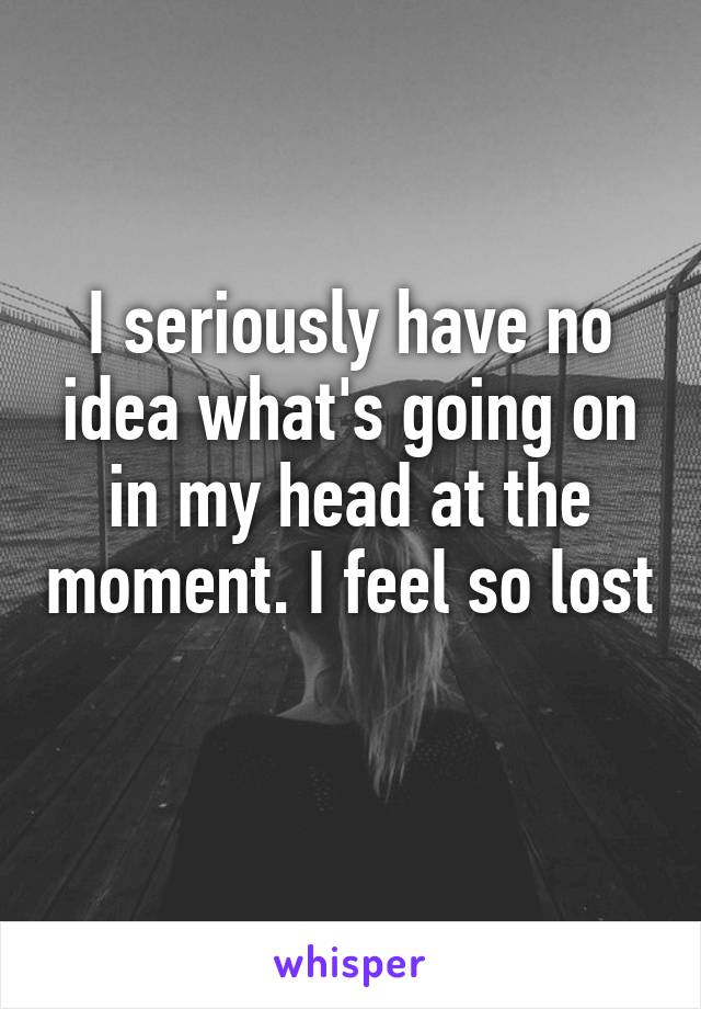 I seriously have no idea what's going on in my head at the moment. I feel so lost 