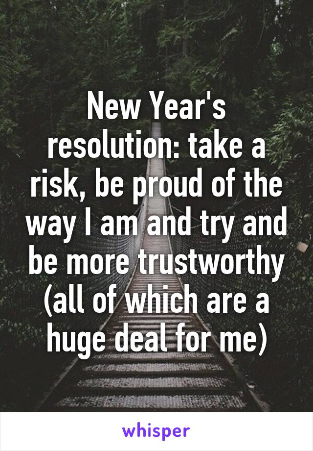 New Year's resolution: take a risk, be proud of the way I am and try and be more trustworthy (all of which are a huge deal for me)