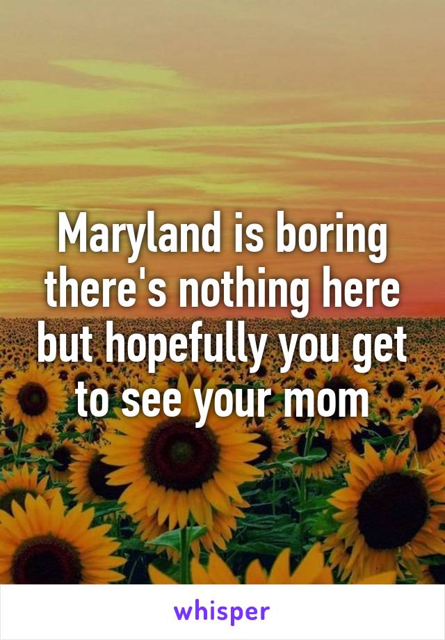 Maryland is boring there's nothing here but hopefully you get to see your mom