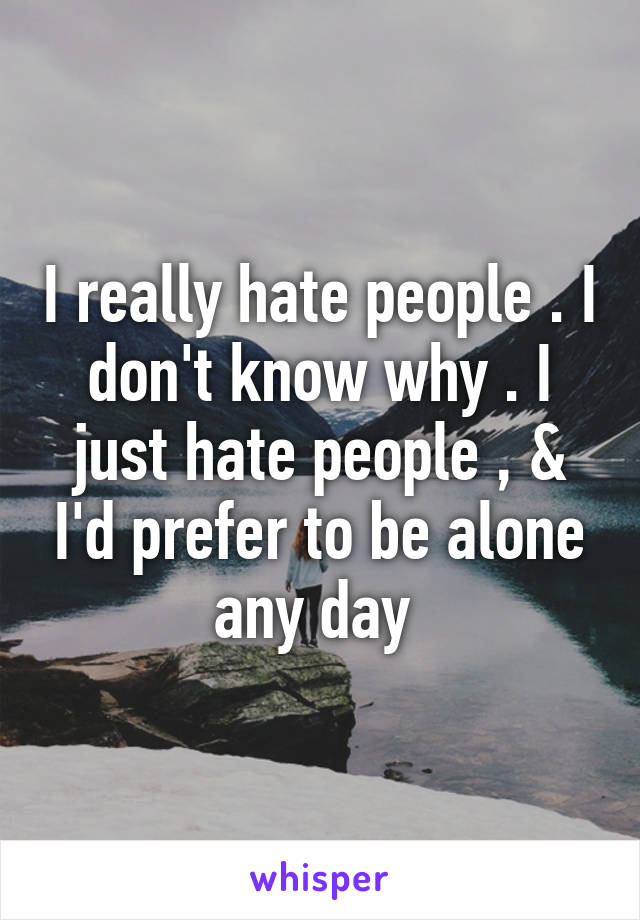 I really hate people . I don't know why . I just hate people , & I'd prefer to be alone any day 