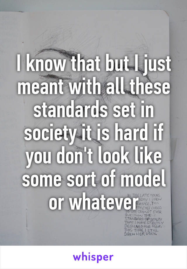 I know that but I just meant with all these standards set in society it is hard if you don't look like some sort of model or whatever