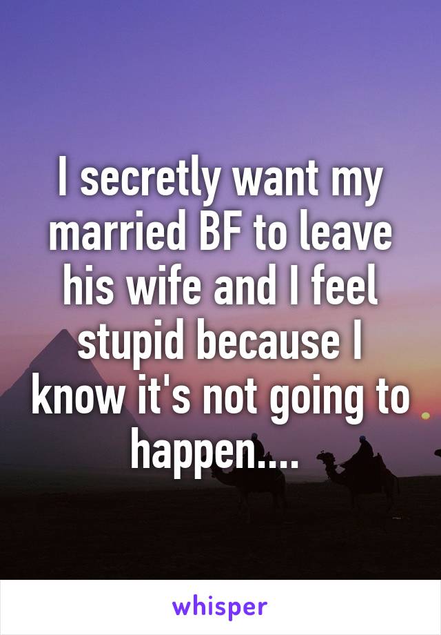 I secretly want my married BF to leave his wife and I feel stupid because I know it's not going to happen.... 