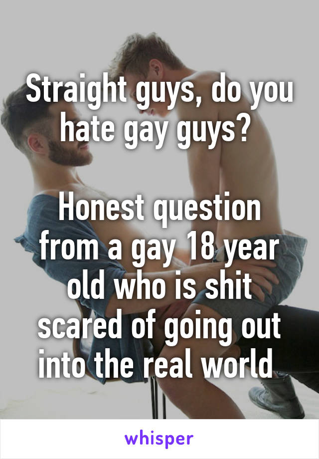 Straight guys, do you hate gay guys? 

Honest question from a gay 18 year old who is shit scared of going out into the real world 