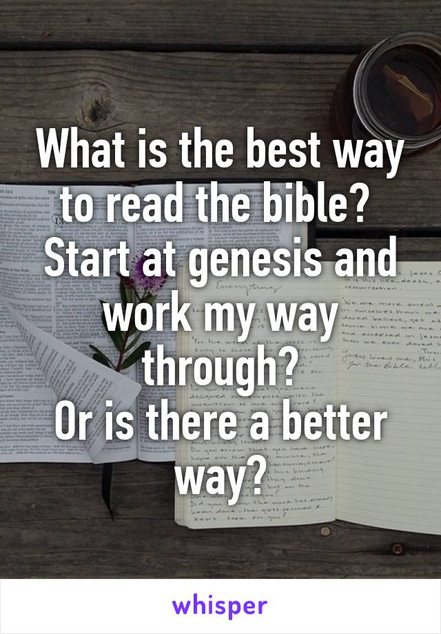 What is the best way to read the bible? 
Start at genesis and work my way through?
Or is there a better way?