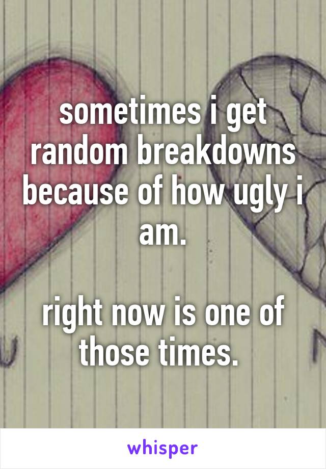 sometimes i get random breakdowns because of how ugly i am.

right now is one of those times. 