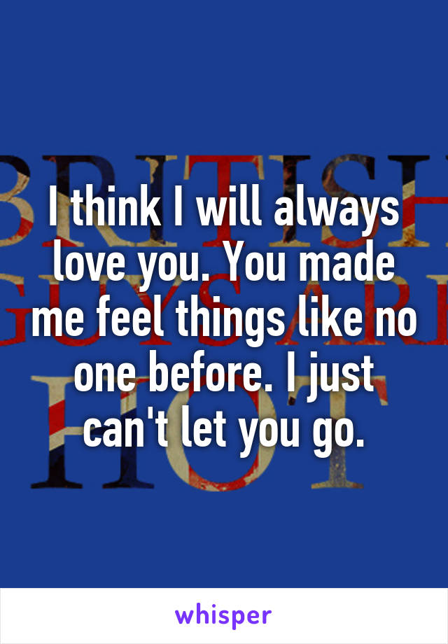 I think I will always love you. You made me feel things like no one before. I just can't let you go.