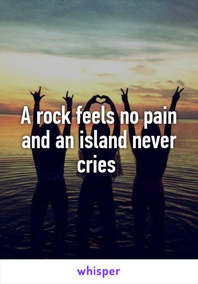 A rock feels no pain and an island never cries 